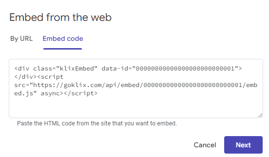 Add embed code to Google Sites embed