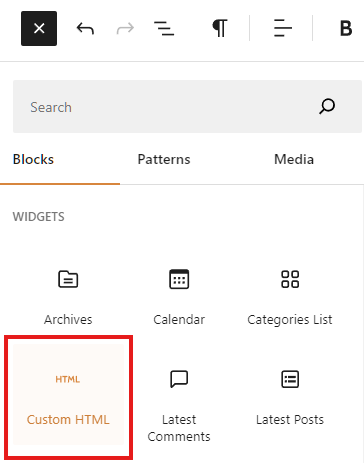 Adding a WordPress Custom HTML Block